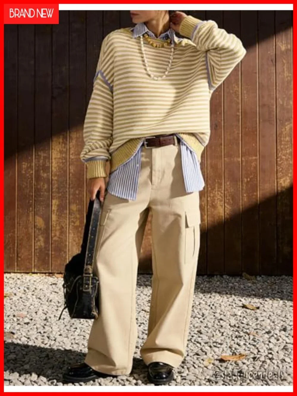 Oversized Striped Knit Pullover Sweater, Cotton-Acrylic Blend, Long Sleeve,